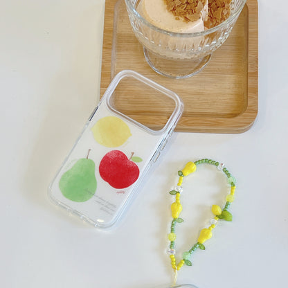 Watercolor Fruit Print iPhone Case with Lemon Bead Chain