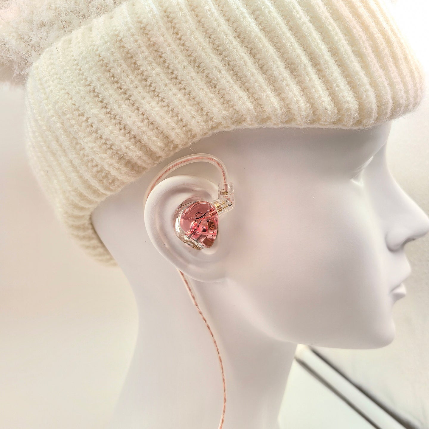 Cherry Pink Clear Shell Wired IEM Earphones with Mic, Optional Lightning / Type-C / USB Audio Adapters for iPhone Android PC Gaming Streaming
