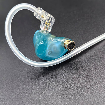 Pixel Art Resin Wired In Ear Earphones, Crystal Blue Headphones with Optional Mic & Type-C Plug for Daily Music Calls