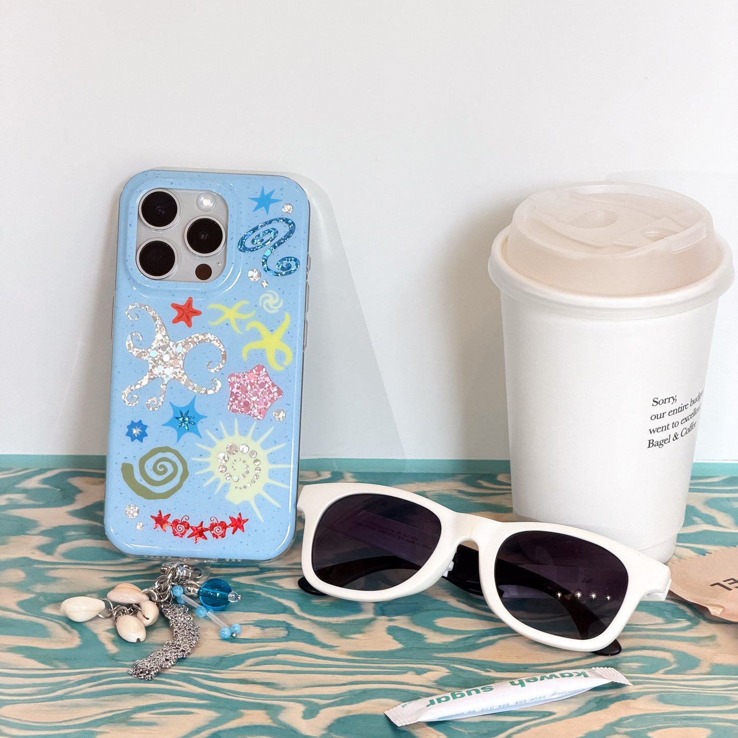 Ocean & Beach Themed iPhone Case with Beaded Strap & Charm