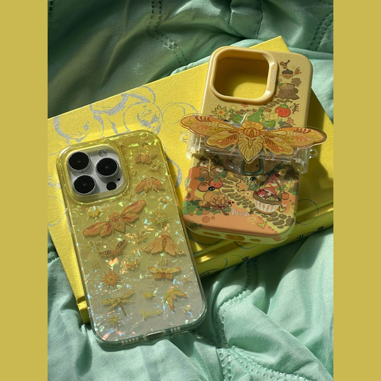 Golden Moth Shell Texture iPhone Case, IMD Double‑Layer Printed Hard Protective Cover for iPhone