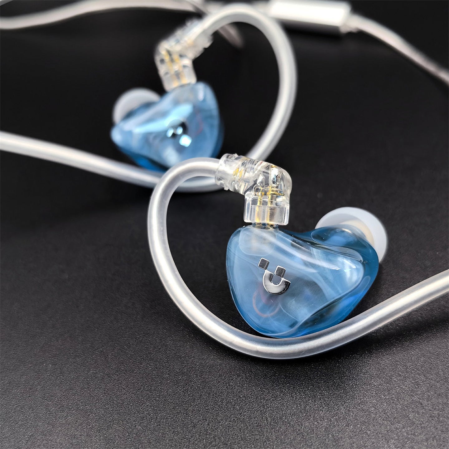 Pixel Art Resin Wired In Ear Earphones, Crystal Blue Headphones with Optional Mic & Type-C Plug for Daily Music Calls