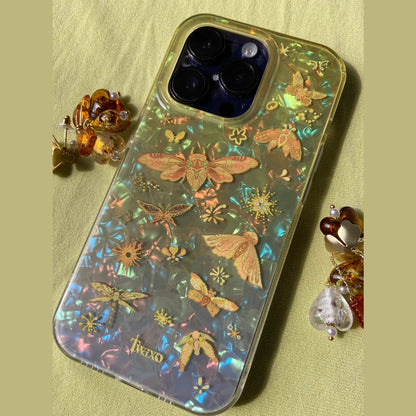 Golden Moth Shell Texture iPhone Case, IMD Double‑Layer Printed Hard Protective Cover for iPhone