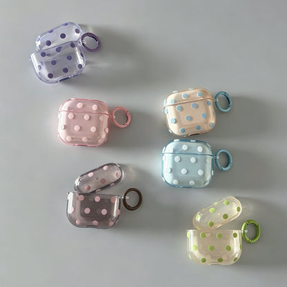 Fresh Transparent Polka‑Dot AirPods Case, Simple TPU Protective Cover with Color‑Matched Ring Clasp