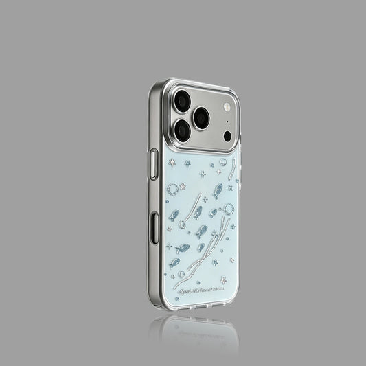 青と白のグラデーション 魚柄 iPhoneケース