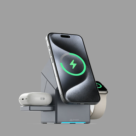 3-in-1 Electric Touch Rotating Magnetic Wireless Charger, Cube Charging Station for iPhone, Apple Watch & AirPods