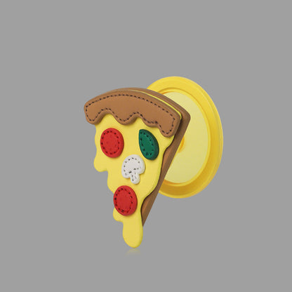 3D Pizza Slice MagSafe Phone Holder, Food-themed Stand with Faux Leather Design