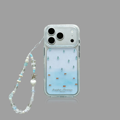 Ocean Fish & Water Drop Print iPhone Case with Starfish Bead Chain
