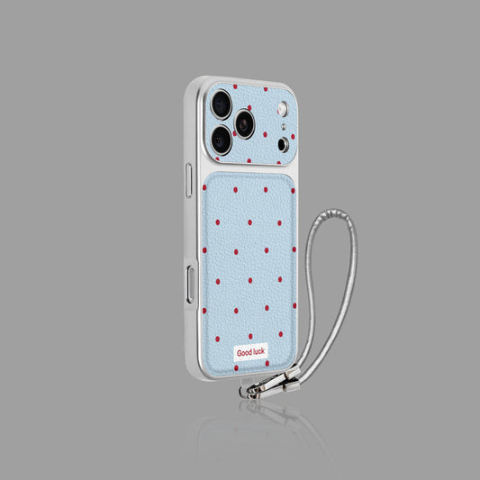 水玉模様レザーiPhoneケース（リストストラップオプション付き）