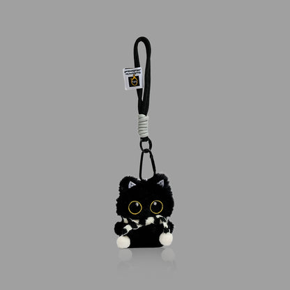 かわいい黒猫のぬいぐるみキーホルダー、やわらかバッグチャーム/カーペンダント