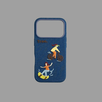 Embroidered Denim iPhone Case, Magsafe Shockproof SEACASE