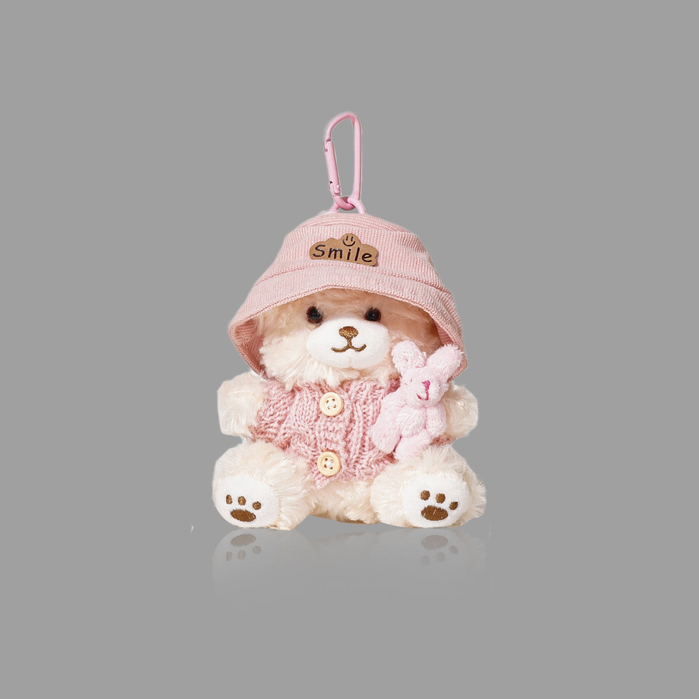 かわいいぬいぐるみくまドールバッグチャーム、うさぎがくまを抱きしめるバックパックペンダント