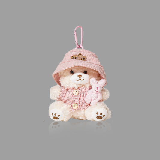 かわいいぬいぐるみくまドールバッグチャーム、うさぎがくまを抱きしめるバックパックペンダント