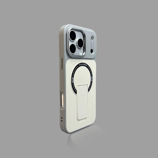 일체형 접이식 스탠드가 있는 미니멀리스트 컬러 블록 MagSafe 호환 아이폰 케이스
