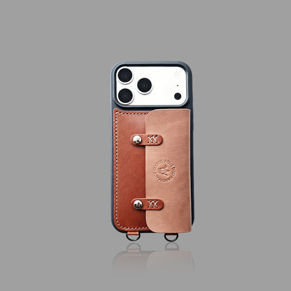 クラシックレザーカードホルダー iPhoneケース（クロスボディストラップ付き、ウォレットスタイル）