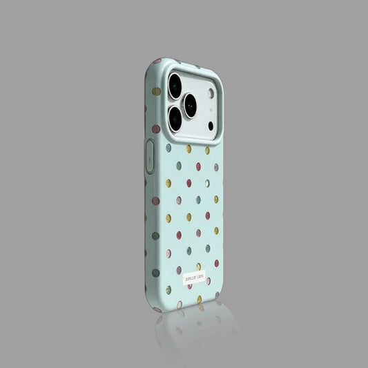 クリームブルー 水玉模様 iPhoneケース、箔テクスチャー ソフトカバー