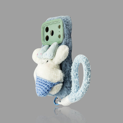 Plush Puppy iPhone Case - Autumn/Winter Bow Decor, Optional Wrist Strap