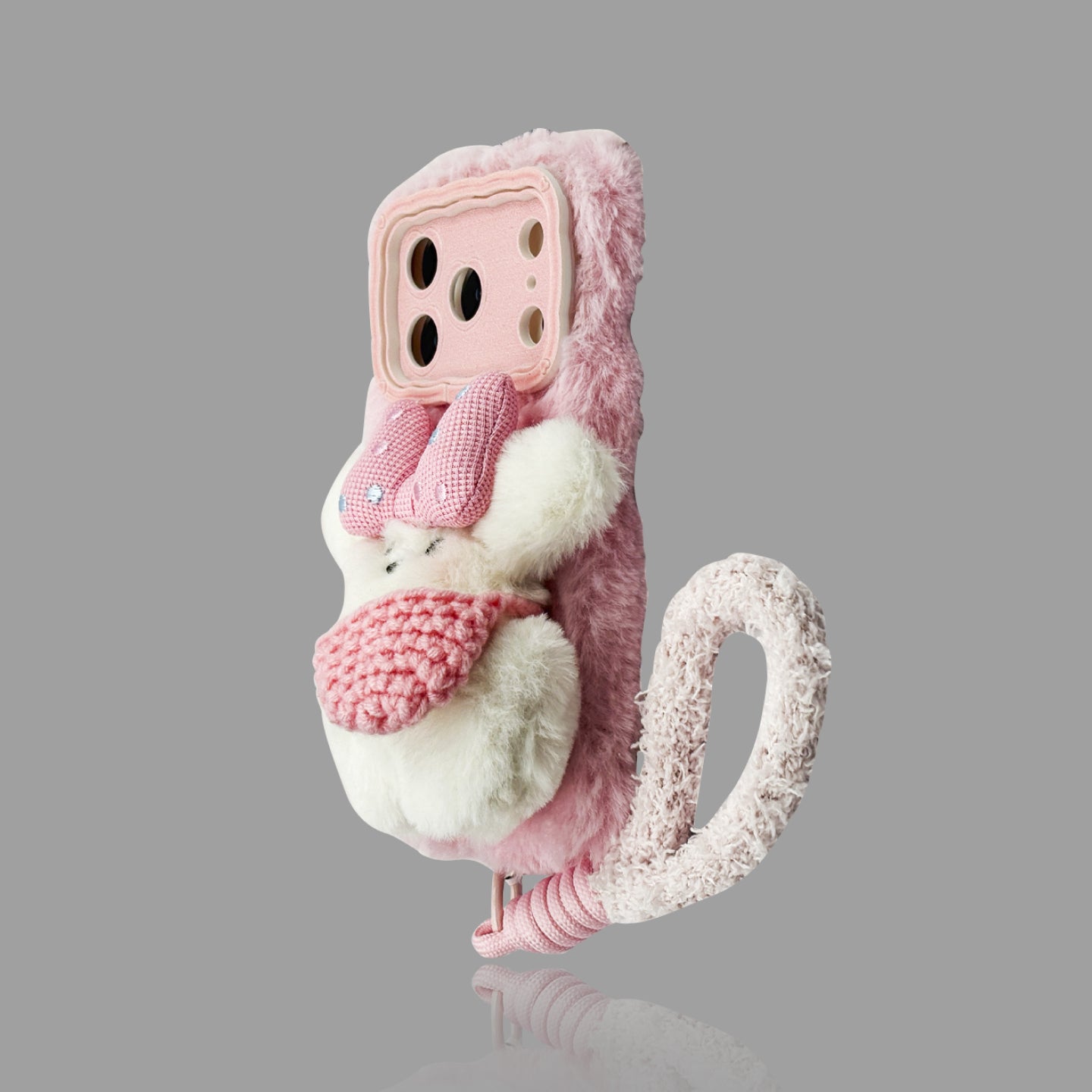 Plush Puppy iPhone Case - Autumn/Winter Bow Decor, Optional Wrist Strap