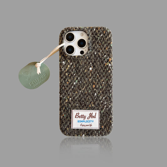 Retro Knit Fluffy iPhone Case - Cozy Winter Style with Leather Pendant
