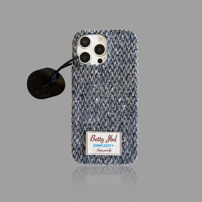 Retro Knit Fluffy iPhone Case - Cozy Winter Style with Leather Pendant