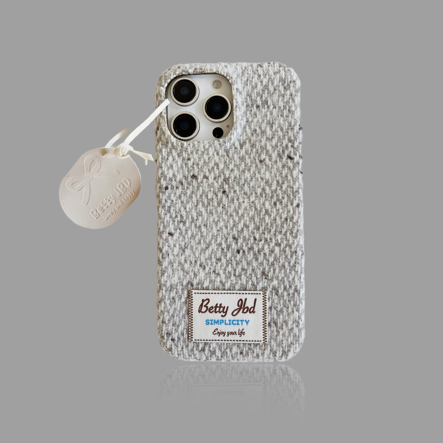 Retro Knit Fluffy iPhone Case - Cozy Winter Style with Leather Pendant