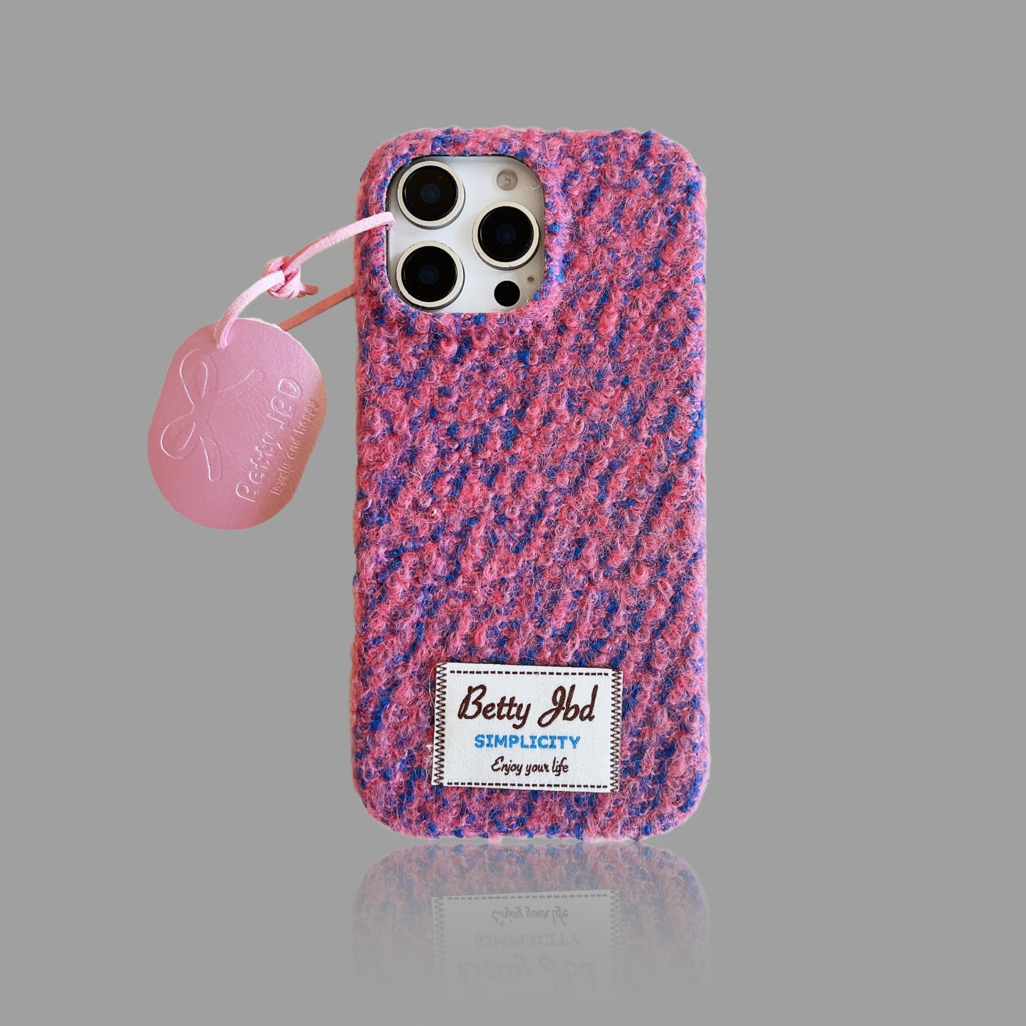 Retro Knit Fluffy iPhone Case - Cozy Winter Style with Leather Pendant