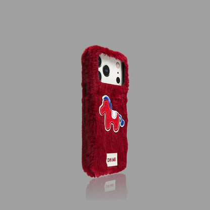 Red Fluffy Plush iPhone Case – Cute Pony SEACASE