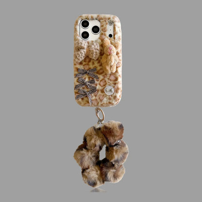 Cute Leopard Plush Phone Case – Teddy/Bunny & Bow Design SEACASE