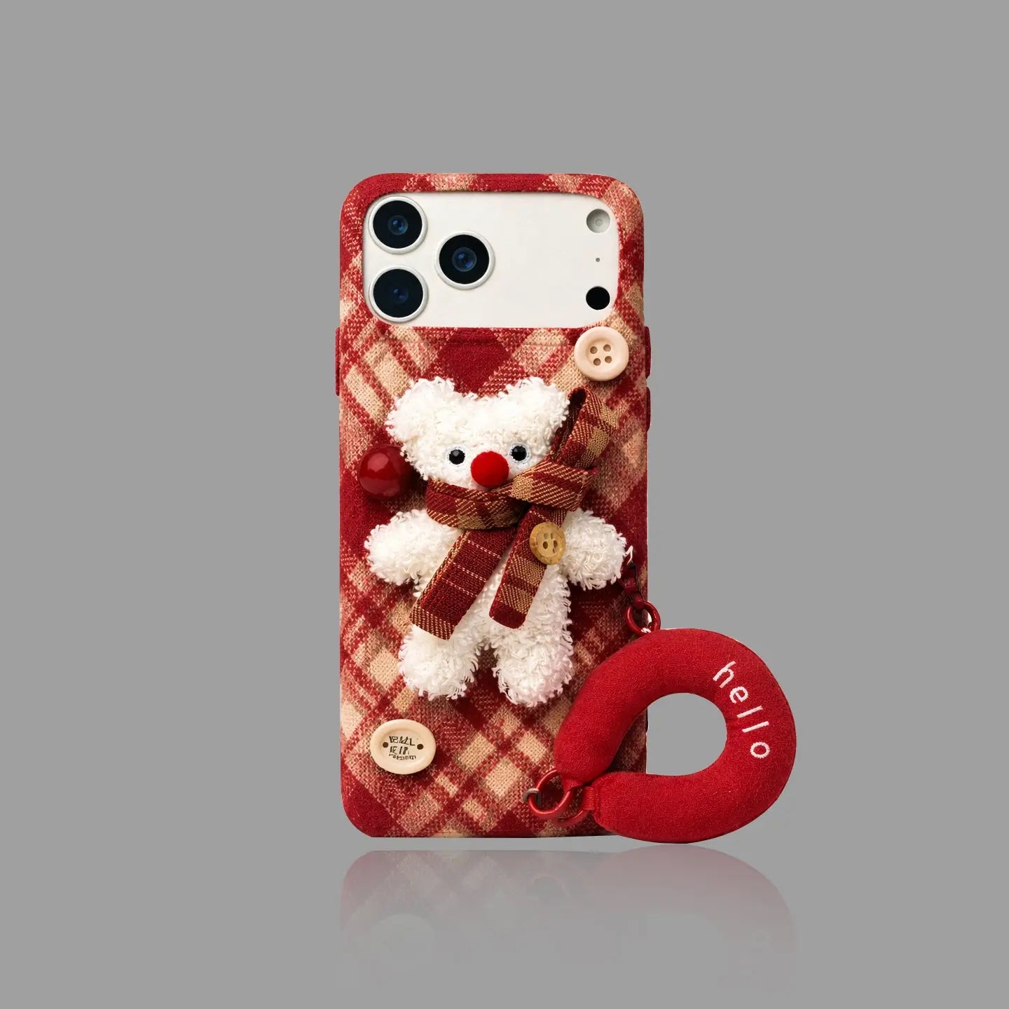 Fuzzy Plaid Scarf Bear iPhone Case SEACASE