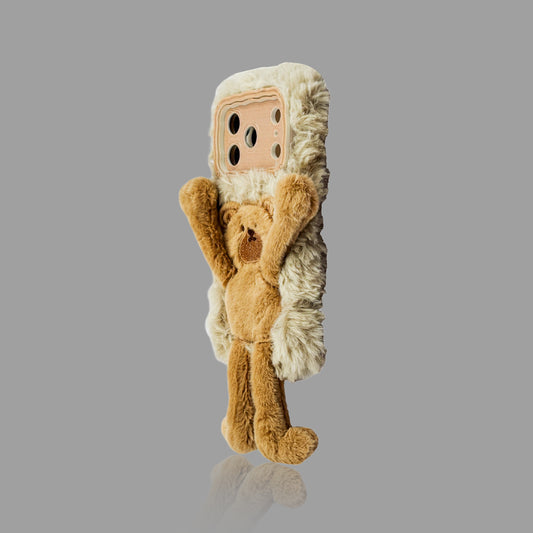 Plush Cartoon Pull-Legs iPhone Case with Lens Frame Stand