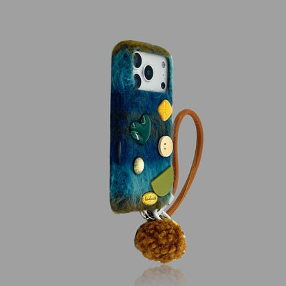 Autumn/Winter Plush Fabric iPhone Case with Wrist Strap