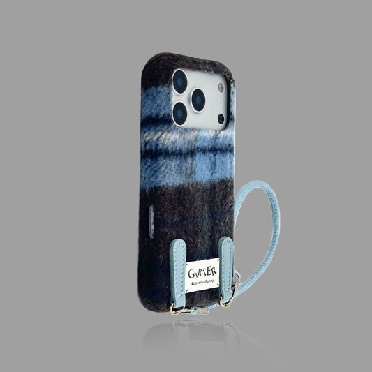 Retro Plaid Plush iPhone Case with Matching Wrist Strap
