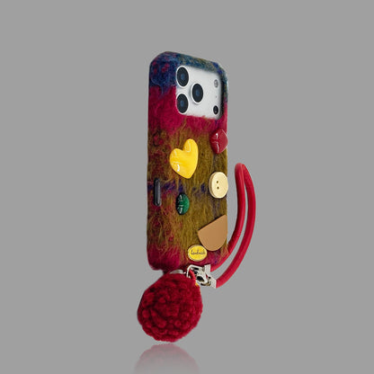 Autumn/Winter Plush Fabric iPhone Case with Wrist Strap