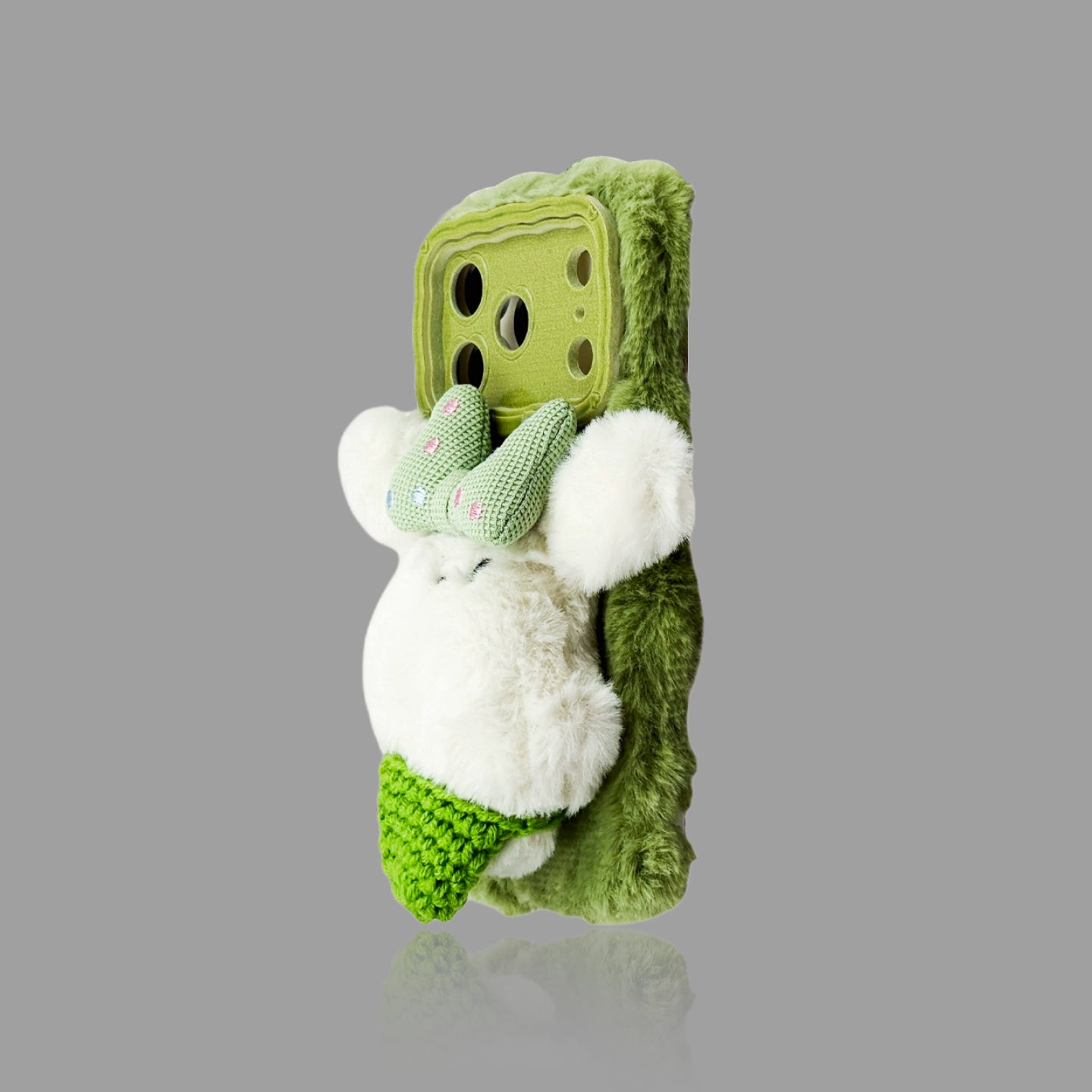 Plush Puppy iPhone Case - Autumn/Winter Bow Decor, Optional Wrist Strap