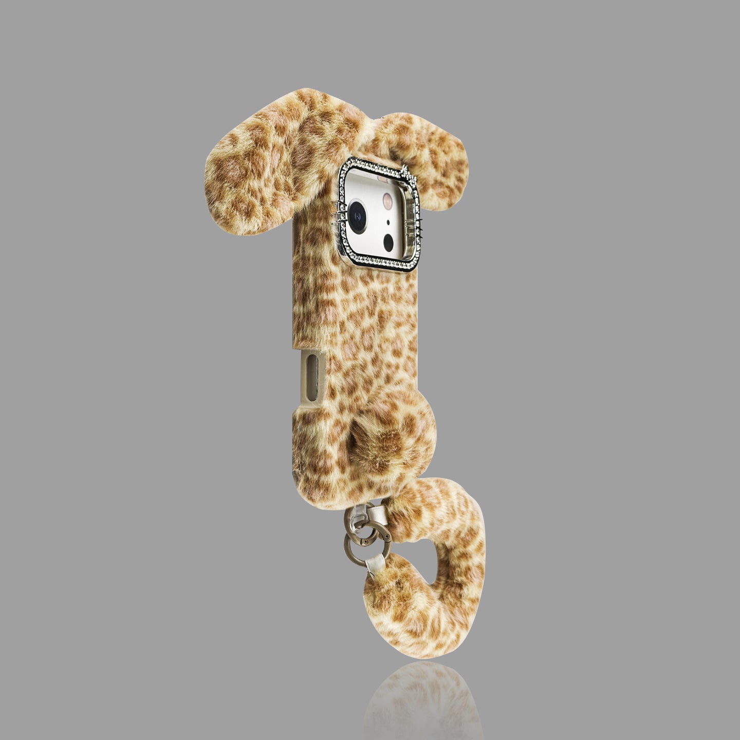 Leopard Plush Bunny Ear iPhone Case – Rhinestone Camera Frame