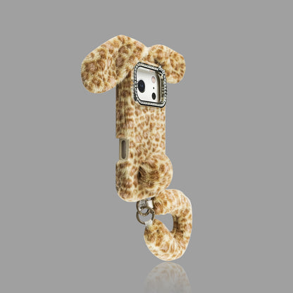 Leopard Plush Bunny Ear iPhone Case – Rhinestone Camera Frame