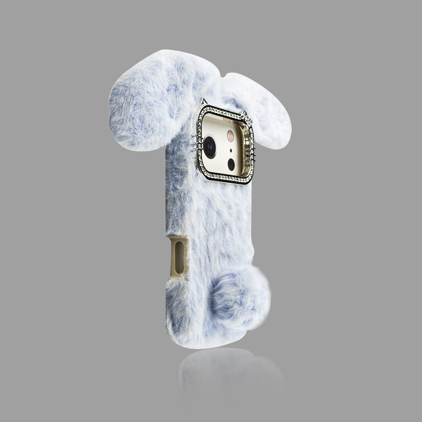 Leopard Plush Bunny Ear iPhone Case – Rhinestone Camera Frame