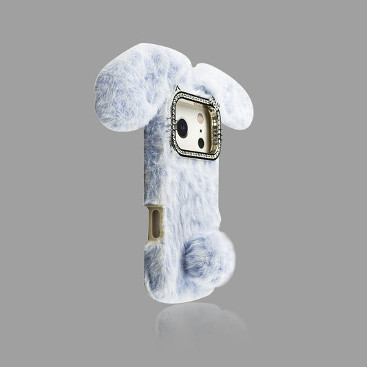 Leopard Plush Bunny Ear iPhone Case – Rhinestone Camera Frame