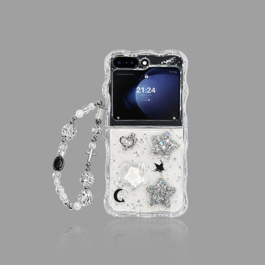 Glamorous Flip Phone Case - Sparkling Star & Heart Design