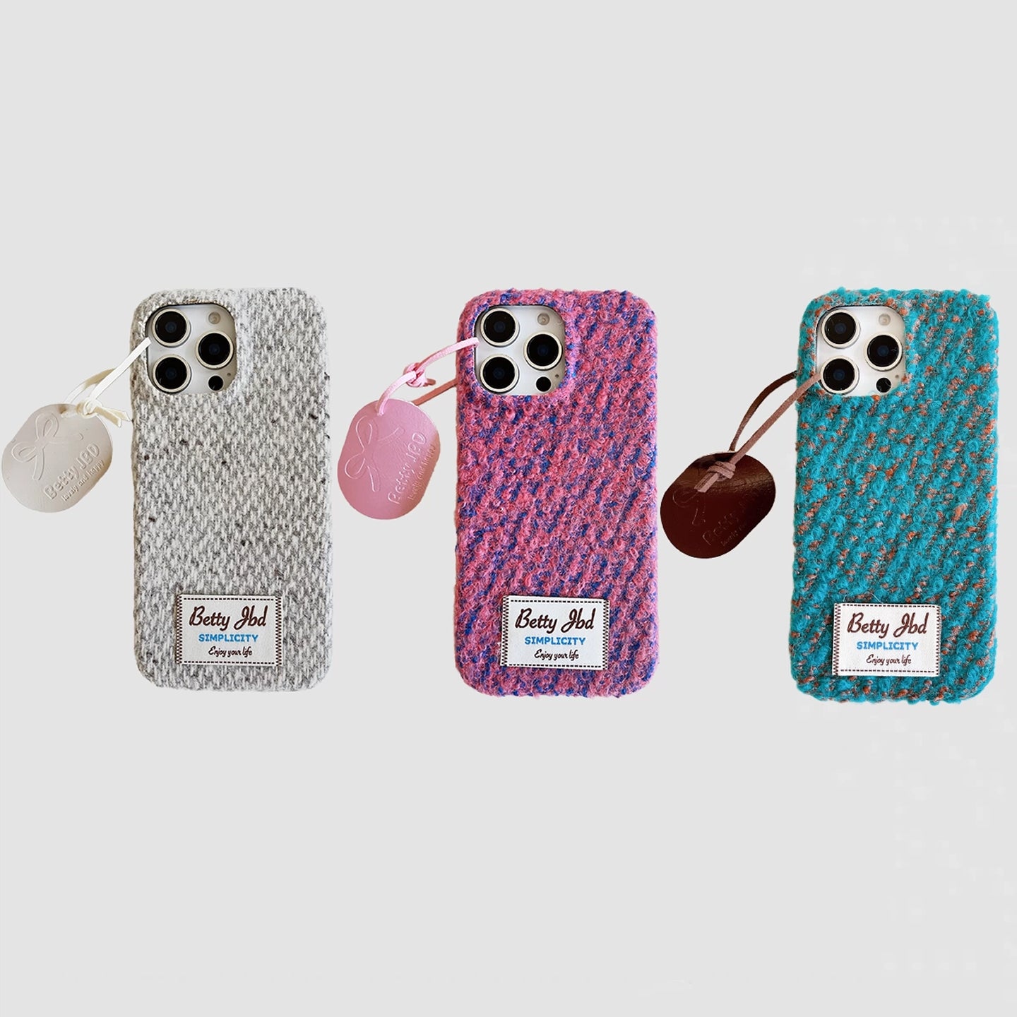 Retro Knit Fluffy iPhone Case - Cozy Winter Style with Leather Pendant