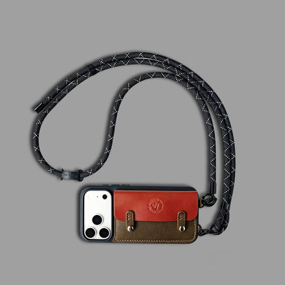 クラシックレザーカードホルダー iPhoneケース（クロスボディストラップ付き、ウォレットスタイル）