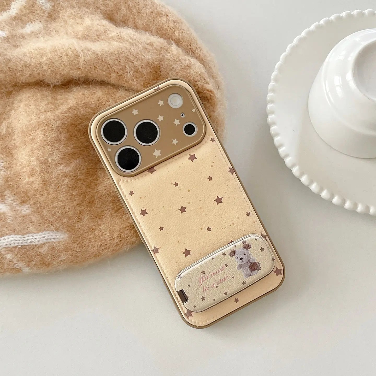 Star Print Leather iPhone Case with Animal Pattern Stand SEACASE