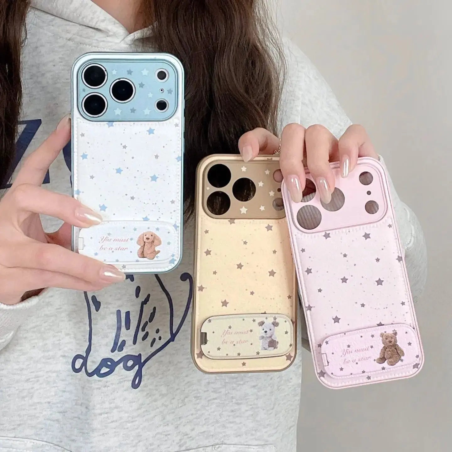Star Print Leather iPhone Case with Animal Pattern Stand SEACASE