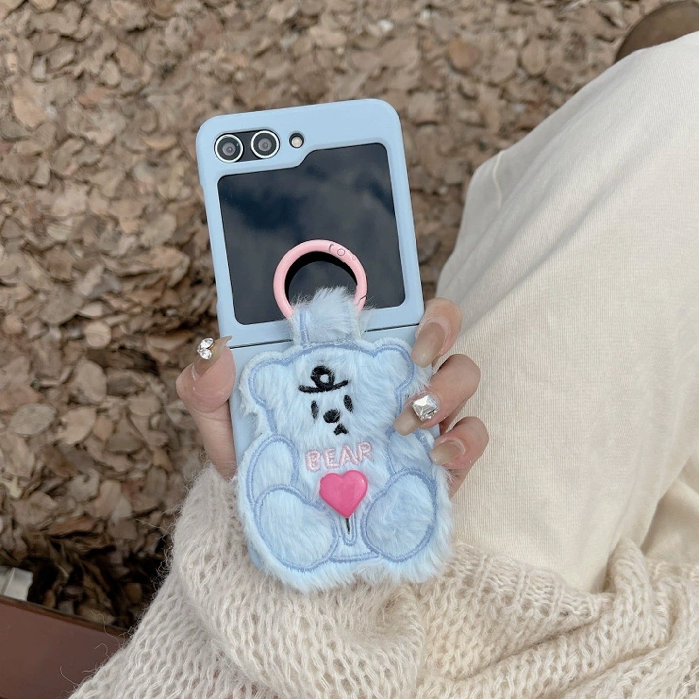 Adorable Plush Bear Phone Case for Samsung Flip 3/4/5/W23/W24