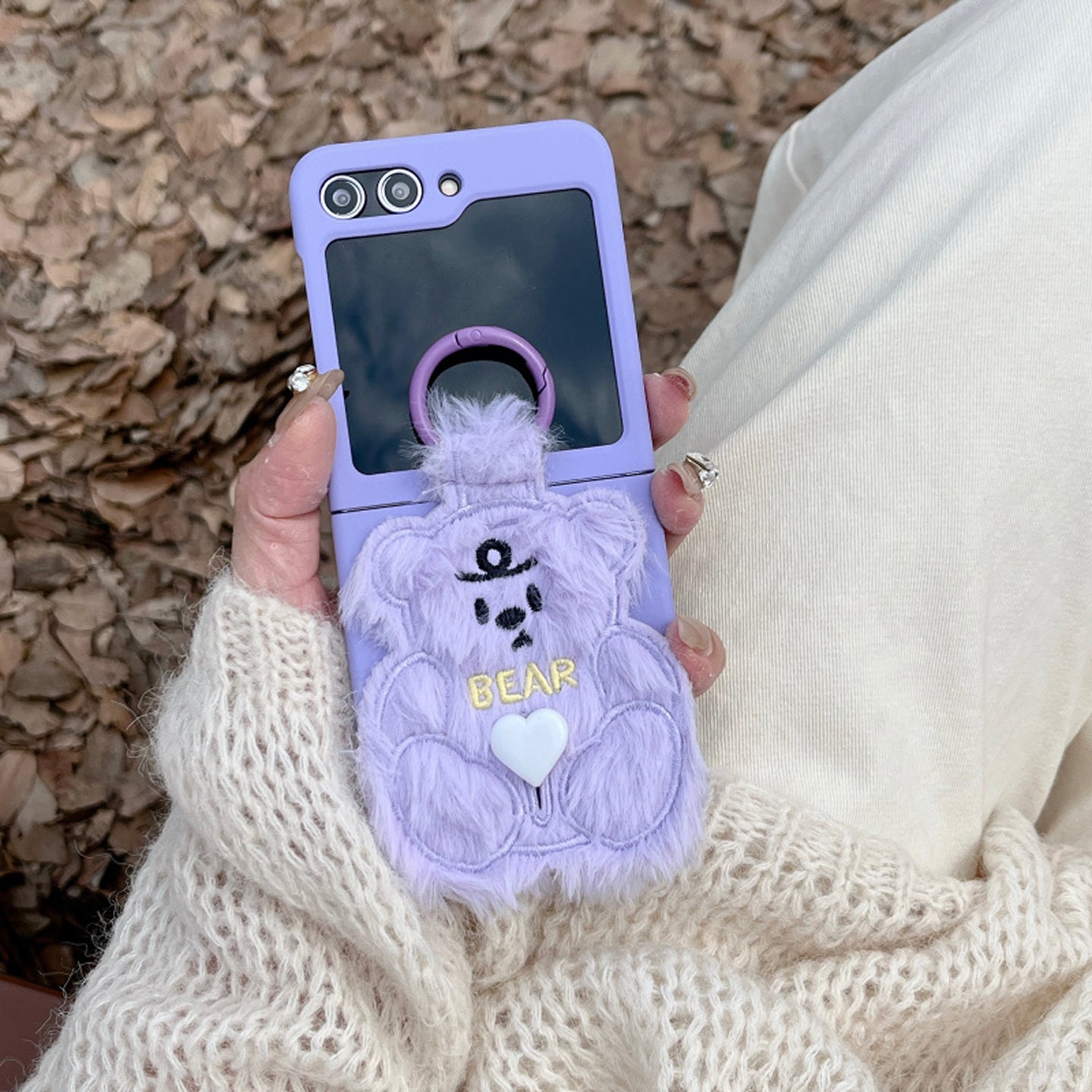 Adorable Plush Bear Phone Case for Samsung Flip 3/4/5/W23/W24