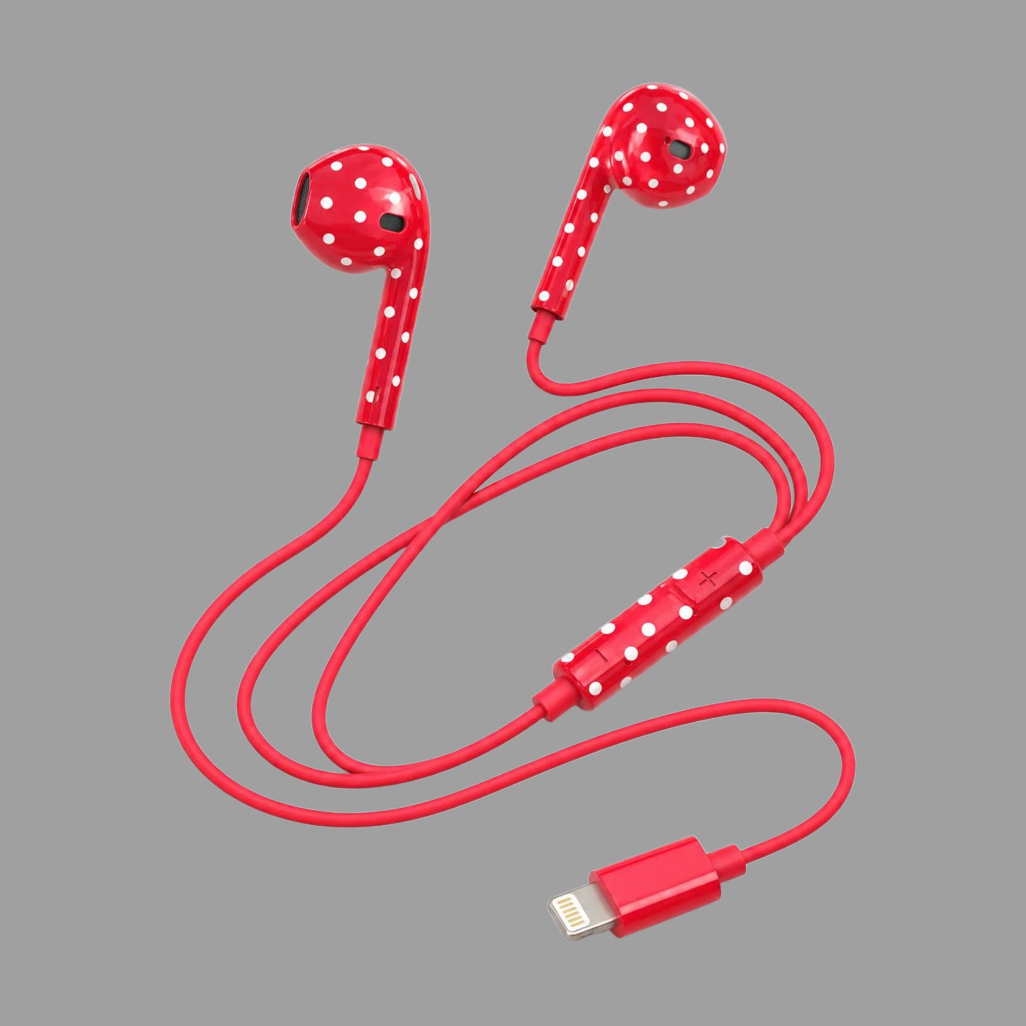 Retro Cute Polka Dot Half In-Ear Wired Headphones for iPhone & Android, Lightning / Type-C Plug Wired Earphones