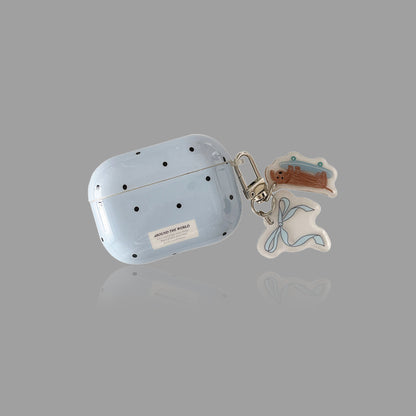 Polka‑Dot AirPods Case with Free Pendant, Glossy Protective Cover
