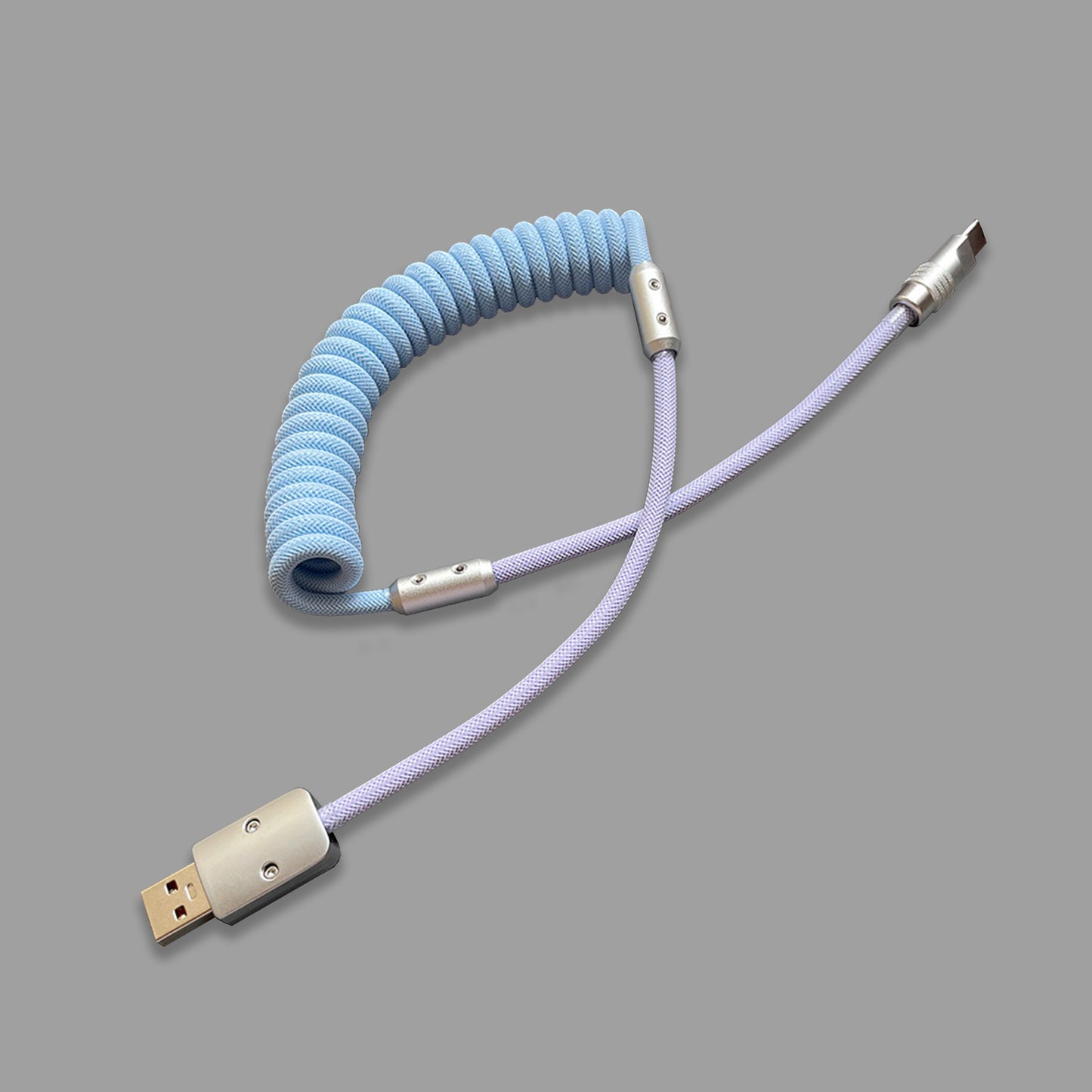 Two-Tone Coiled Braided Charging Cable, Retractable Spring Cord Supports CarPlay & CarLife Fast Charging