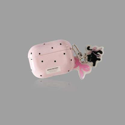 Polka‑Dot AirPods Case with Free Pendant, Glossy Protective Cover