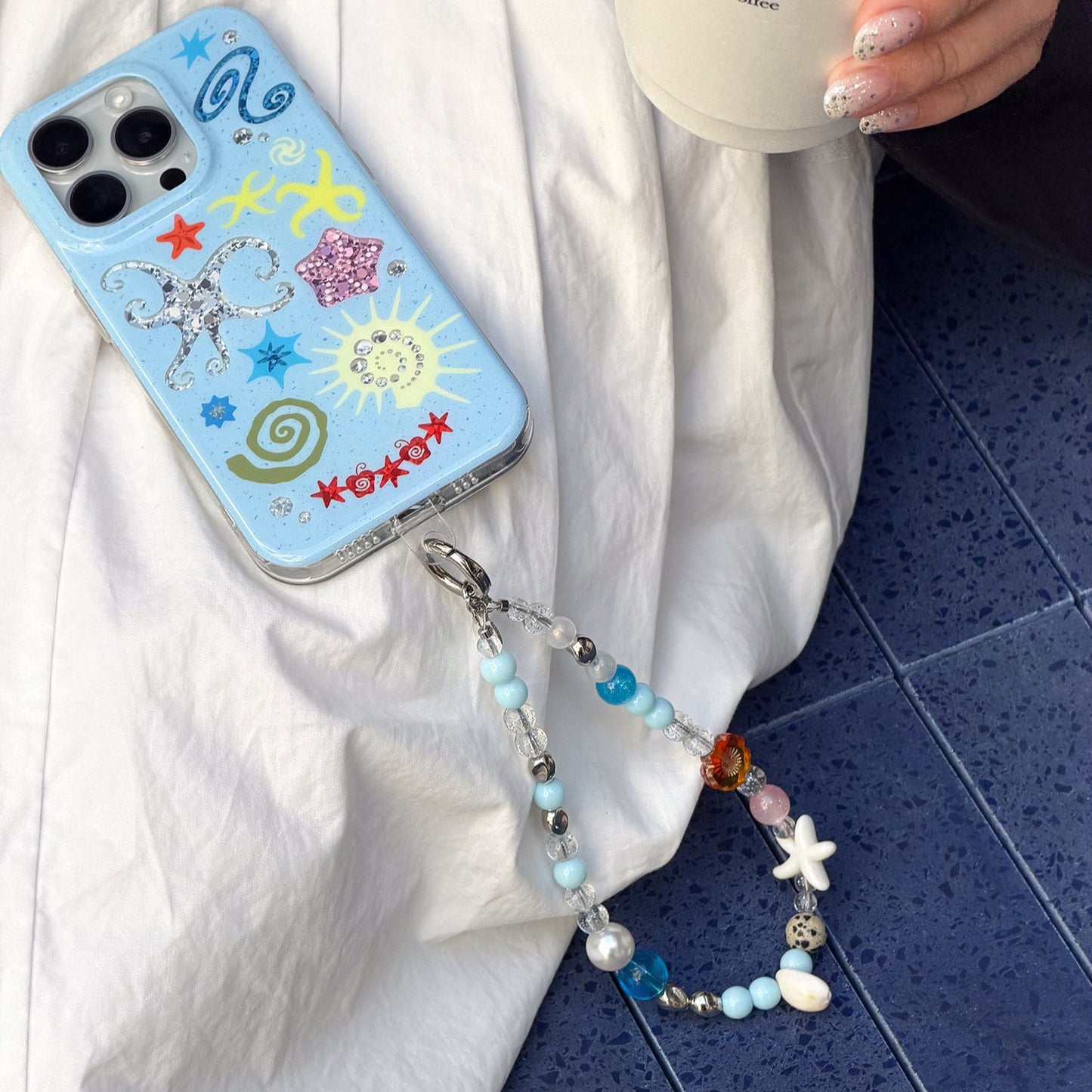 Ocean & Beach Themed iPhone Case with Beaded Strap & Charm